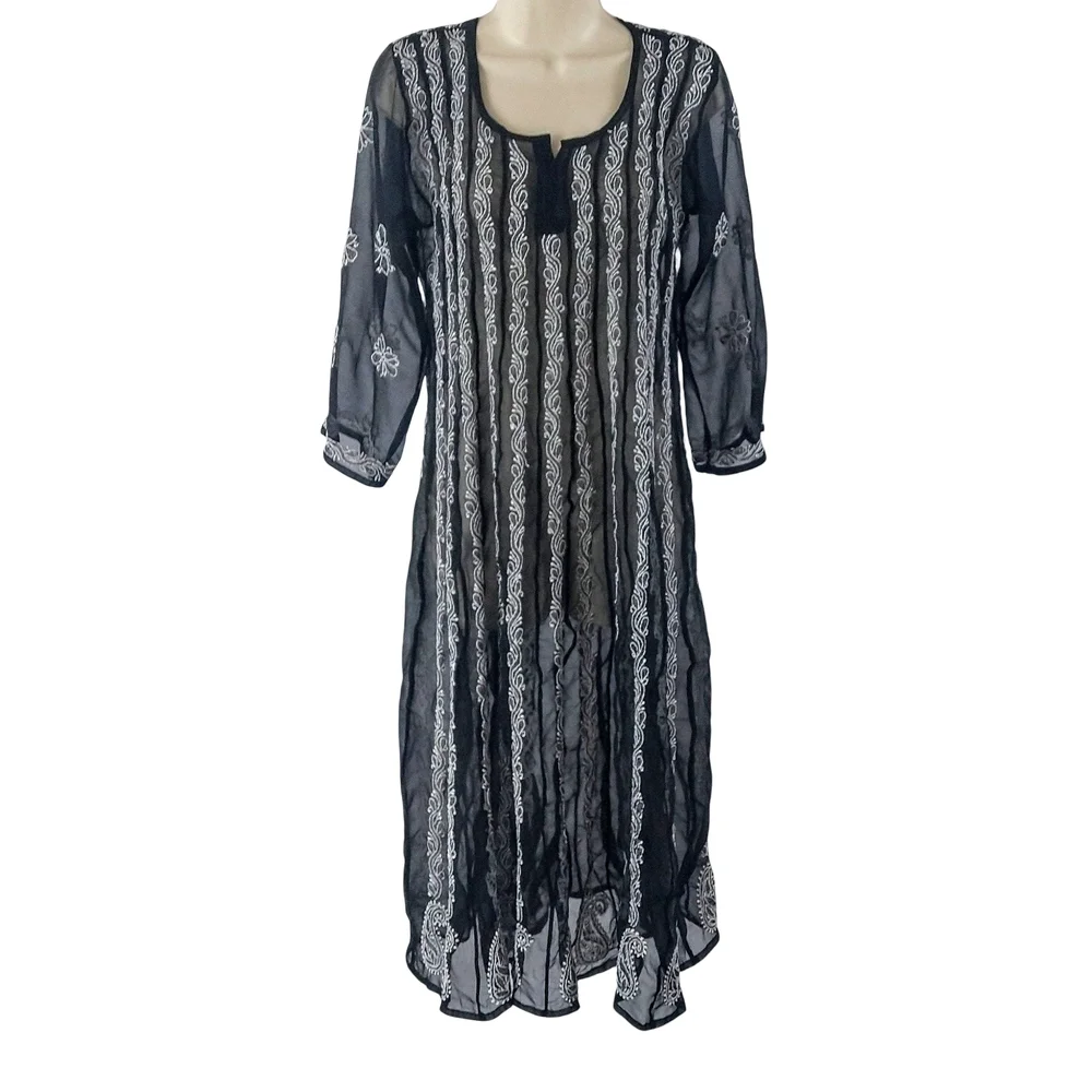 Black Sheer Embroidered Dress